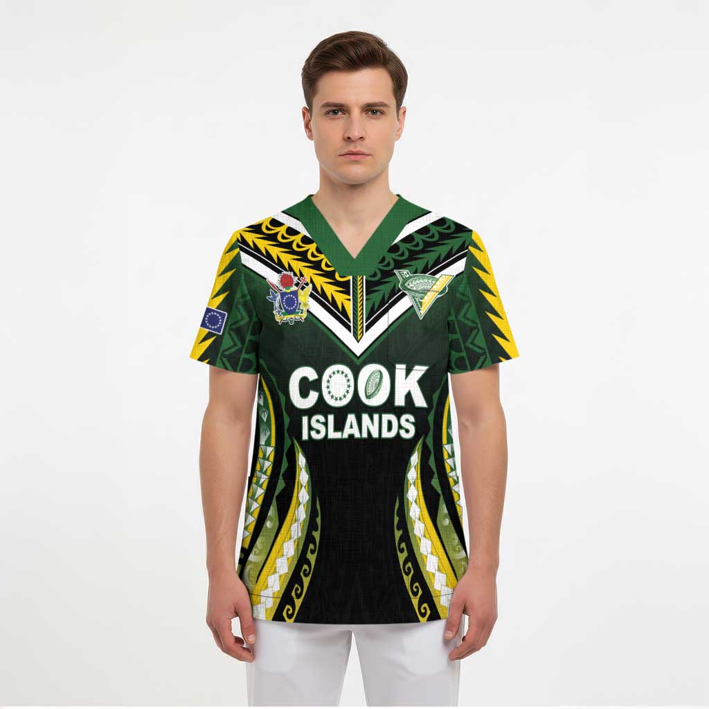 Custom Cook Islands Rugby Scrub Top Unique Style Black Version - Polynesian Pride