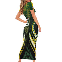 Custom Cook Islands Rugby Short Sleeve Bodycon Dress Unique Style Black Version - Polynesian Pride