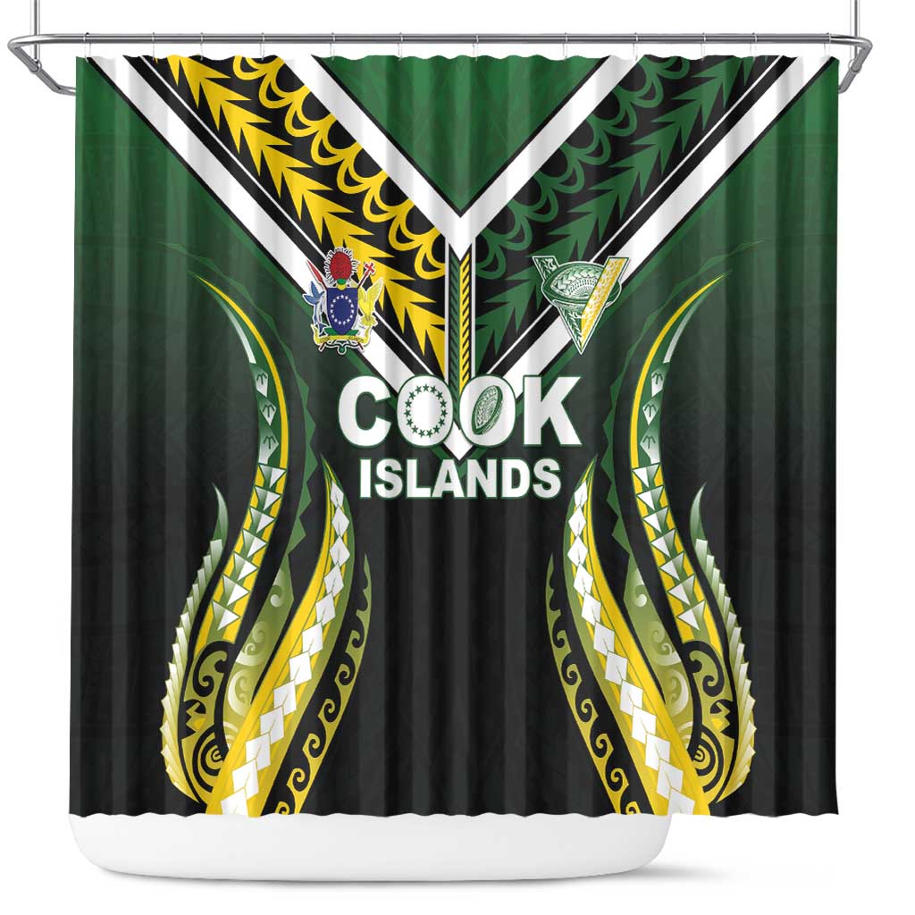 Cook Islands Rugby Shower Curtain Unique Style Black Version - Polynesian Pride