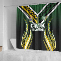 Cook Islands Rugby Shower Curtain Unique Style Black Version - Polynesian Pride