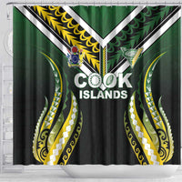 Cook Islands Rugby Shower Curtain Unique Style Black Version - Polynesian Pride