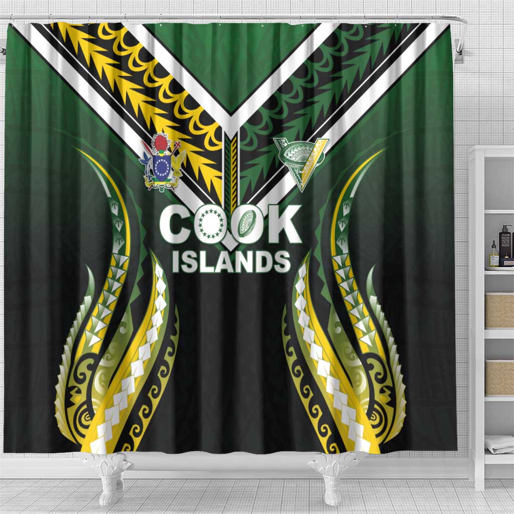 Cook Islands Rugby Shower Curtain Unique Style Black Version - Polynesian Pride