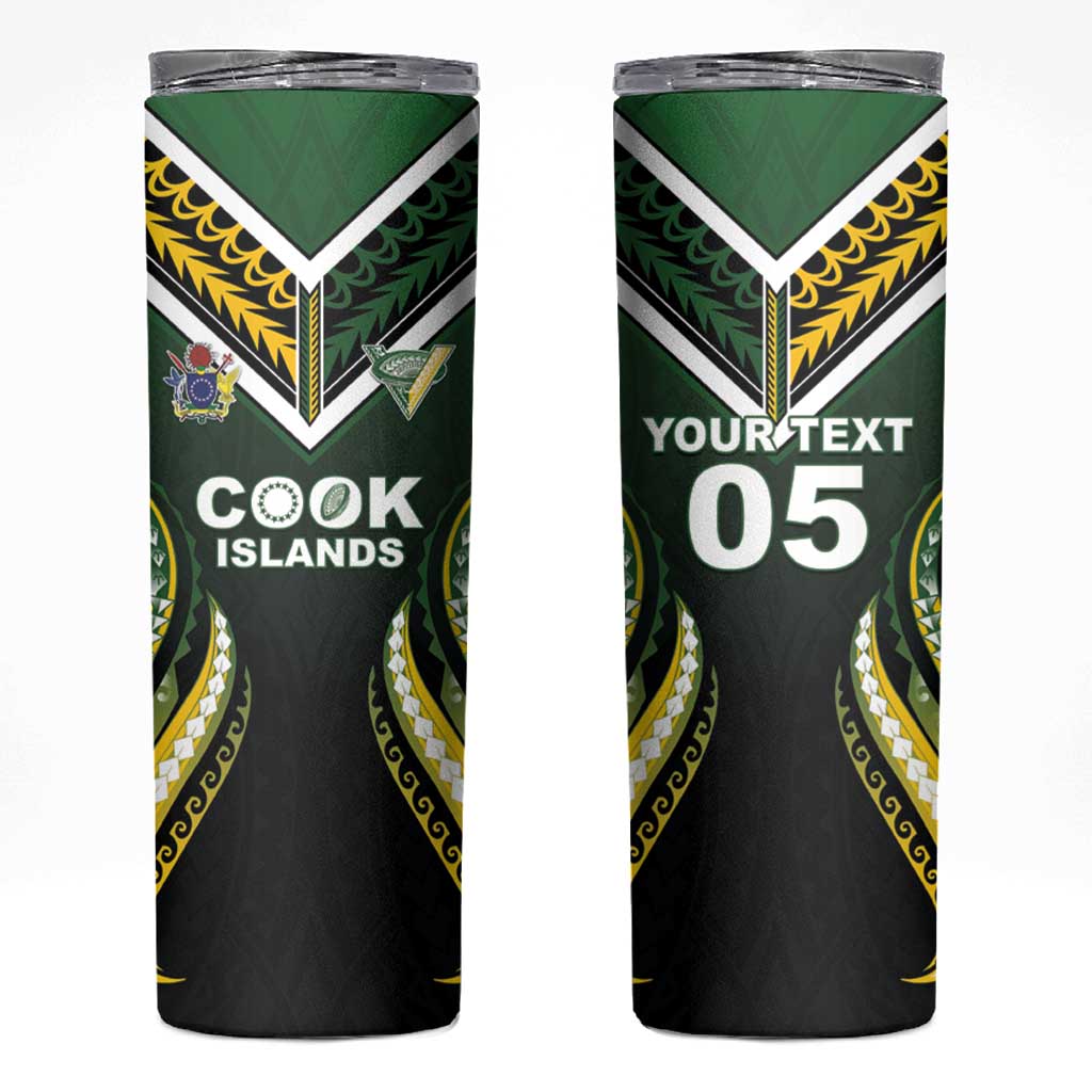 Custom Cook Islands Rugby Skinny Tumbler Unique Style Black Version - Polynesian Pride