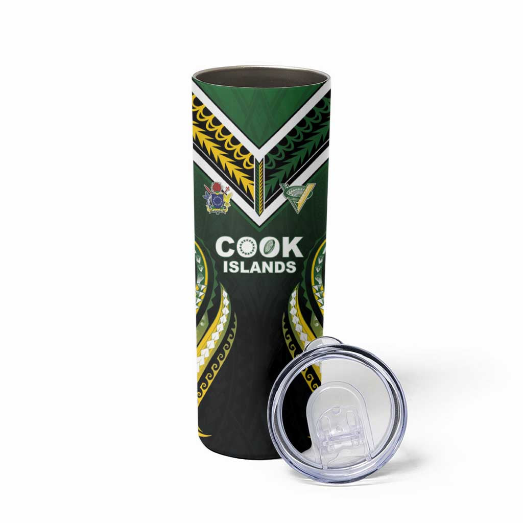 Custom Cook Islands Rugby Skinny Tumbler Unique Style Black Version - Polynesian Pride