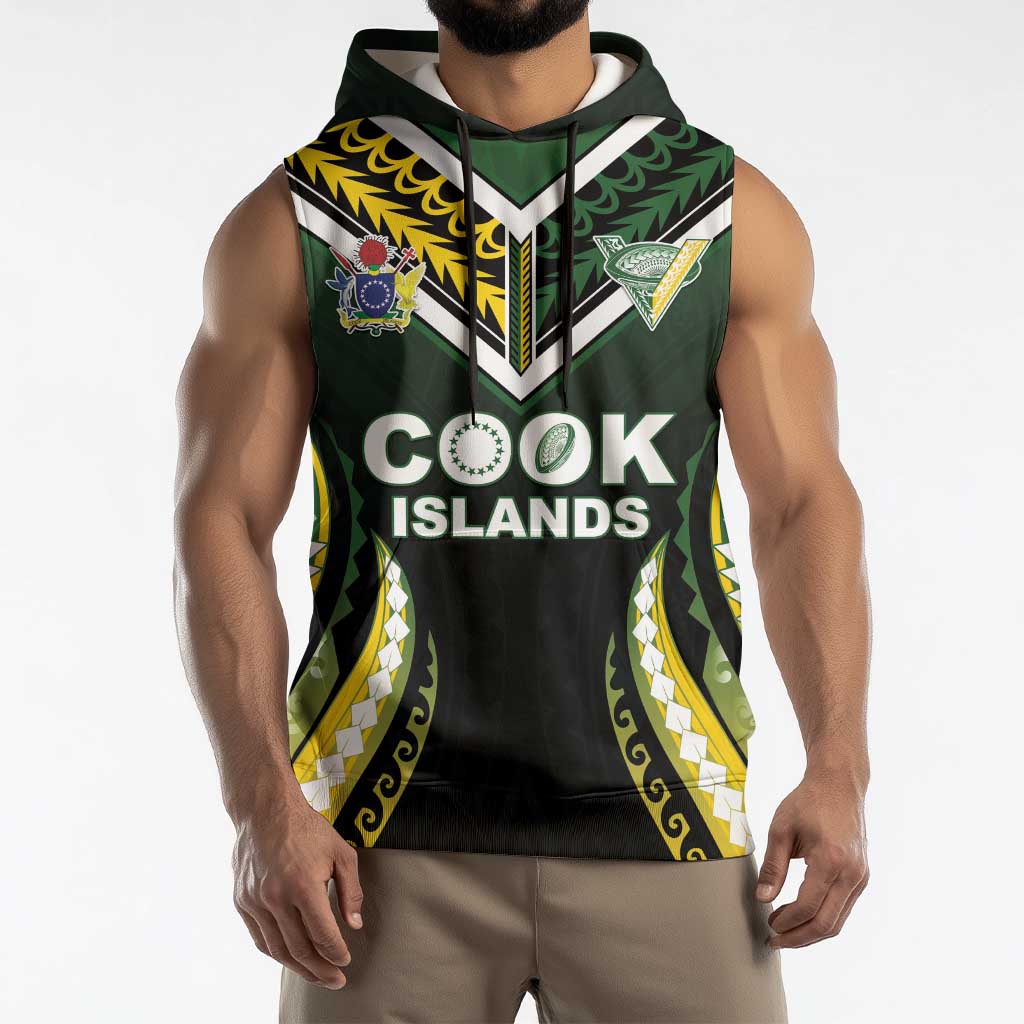 Custom Cook Islands Rugby Sleeveless Hoodie Unique Style Black Version - Polynesian Pride