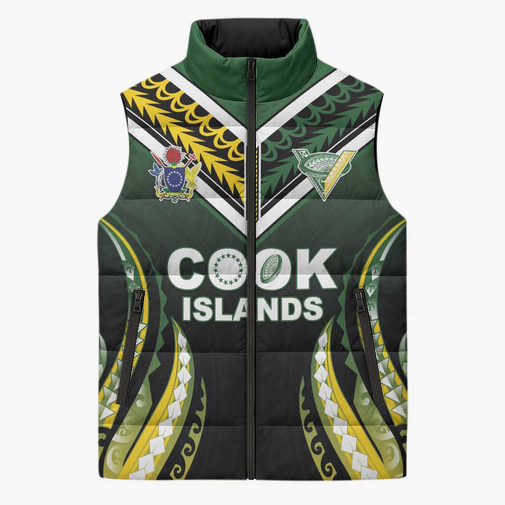 Custom Cook Islands Rugby Sleeveless Puffer Jacket Unique Style Black Version - Polynesian Pride