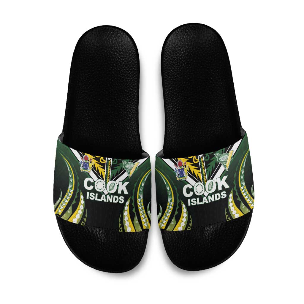 Cook Islands Rugby Slide Sandals Unique Style Black Version - Polynesian Pride
