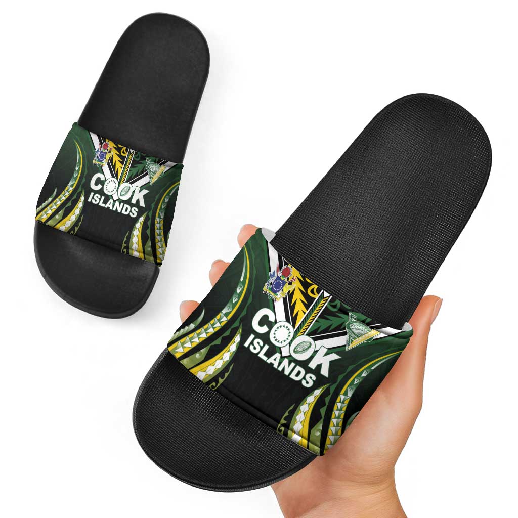 Cook Islands Rugby Slide Sandals Unique Style Black Version - Polynesian Pride