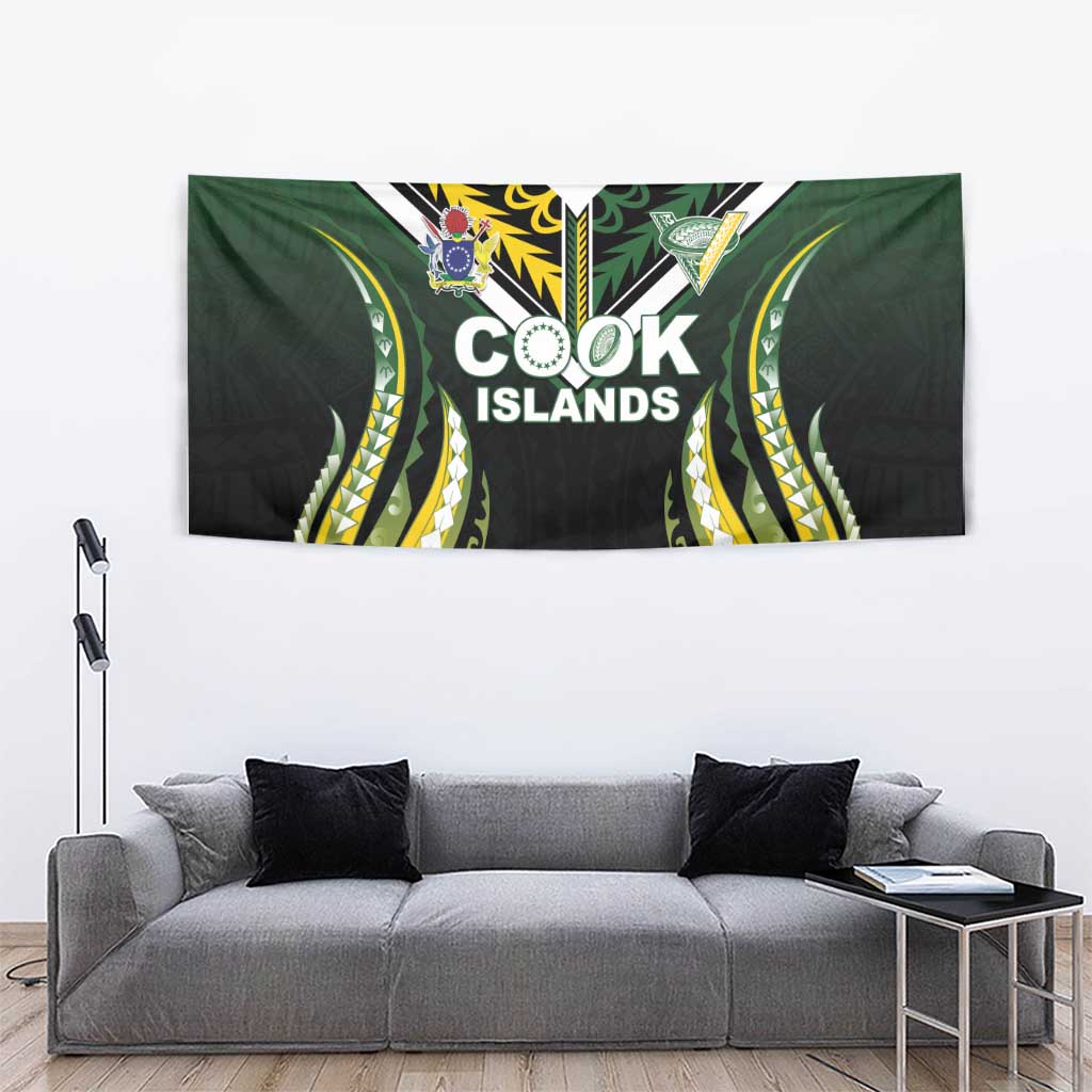 Cook Islands Rugby Tapestry Unique Style Black Version - Polynesian Pride