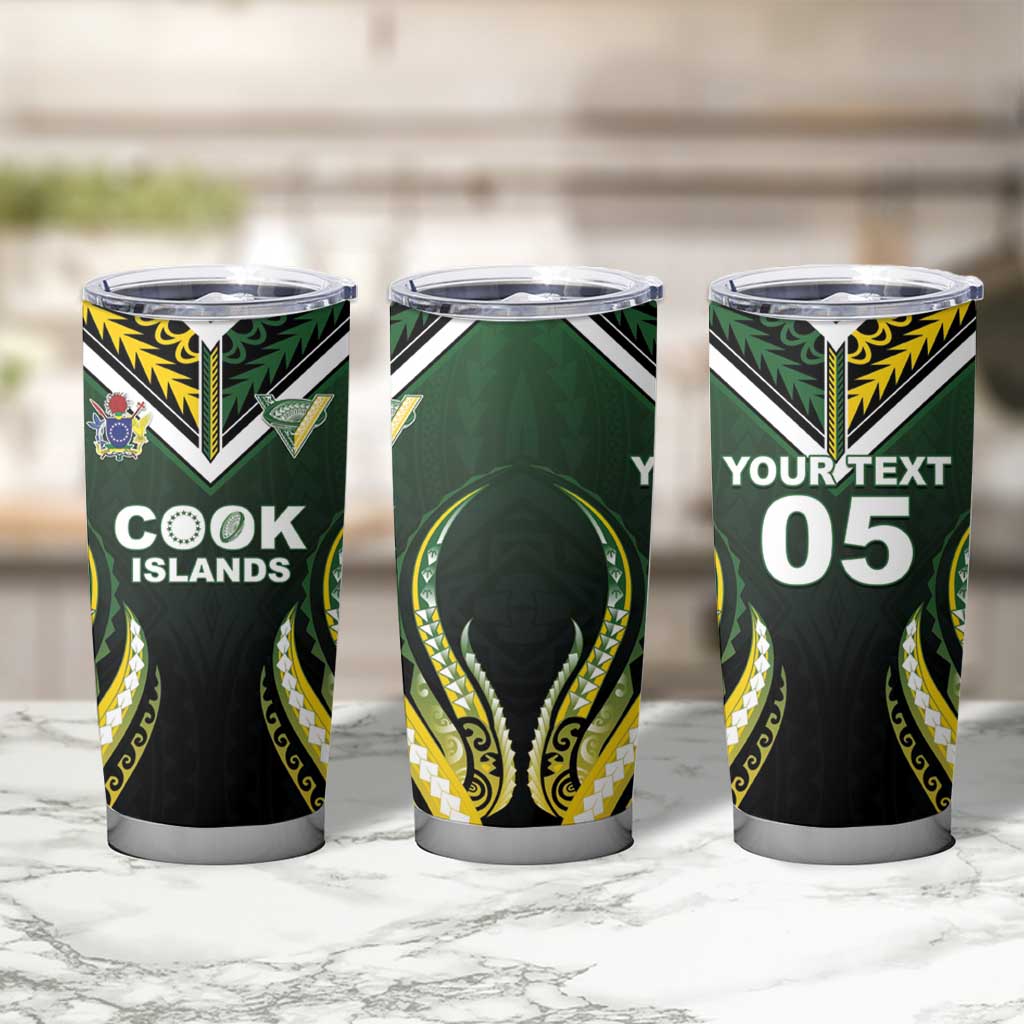 Custom Cook Islands Rugby Tumbler Cup Unique Style Black Version - Polynesian Pride