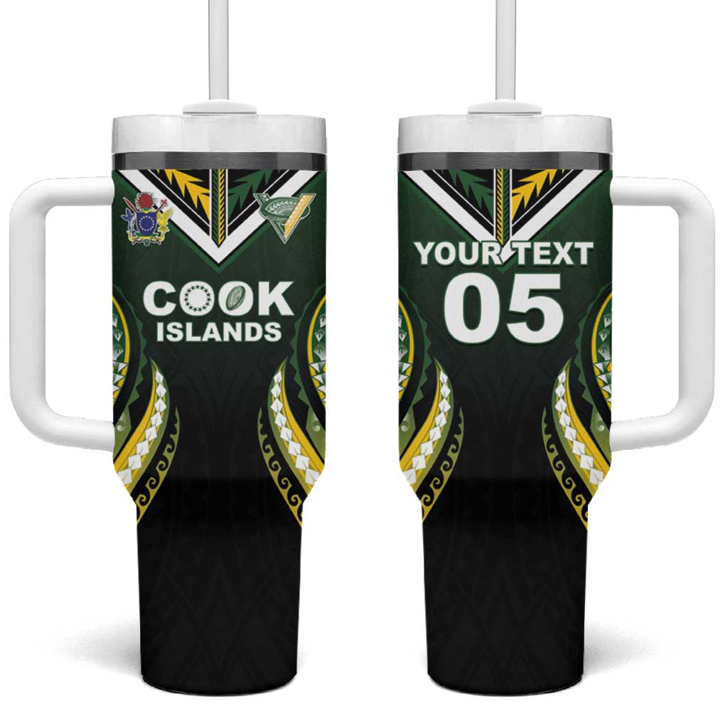 Custom Cook Islands Rugby Tumbler With Handle Unique Style Black Version - Polynesian Pride