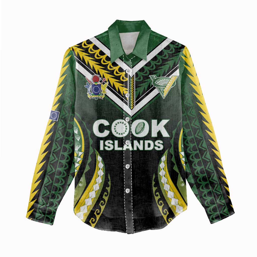 Custom Cook Islands Rugby Women Casual Shirt Unique Style Black Version - Polynesian Pride