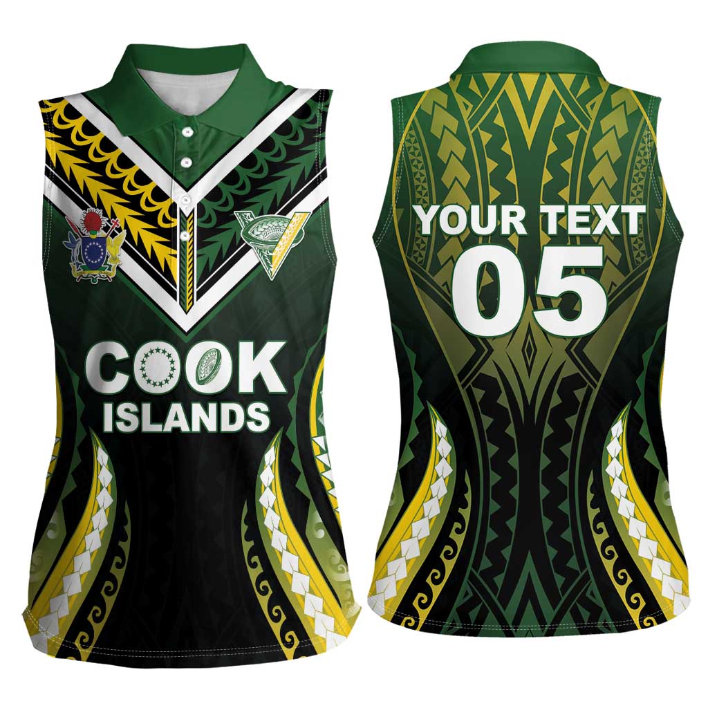 Custom Cook Islands Rugby Women Sleeveless Polo Shirt Unique Style Black Version - Polynesian Pride