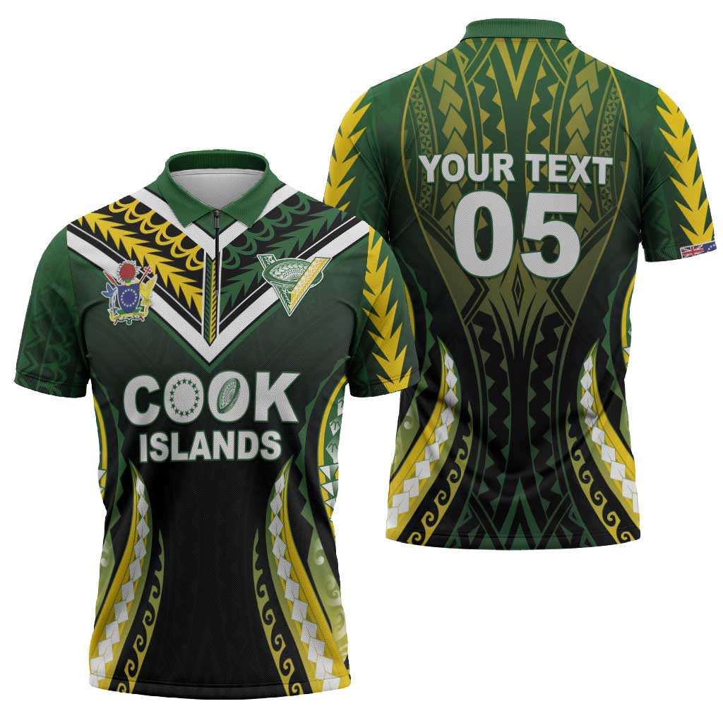 Custom Cook Islands Rugby Zipper Polo Shirt Unique Style Black Version - Polynesian Pride