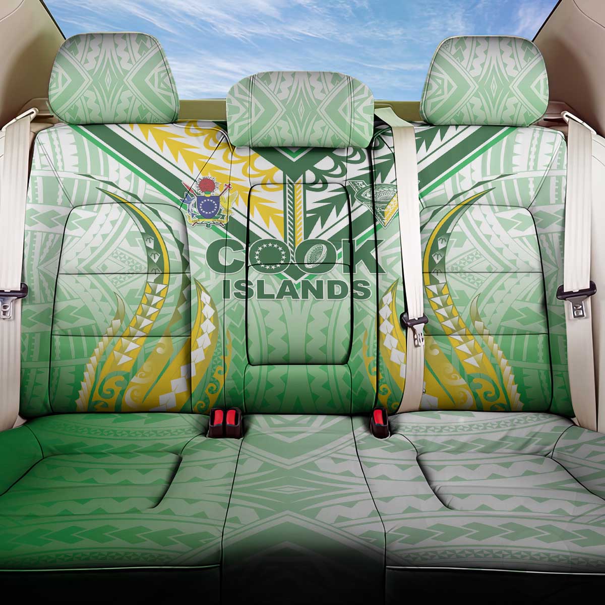 Cook Islands Rugby Back Car Seat Cover Unique Style White Version - Polynesian Pride