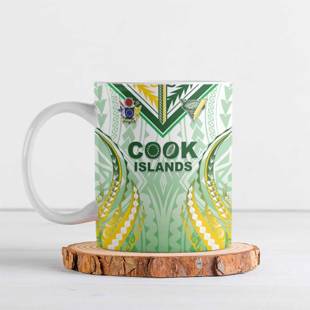 Custom Cook Islands Rugby Ceramic Mug Unique Style White Version - Polynesian Pride