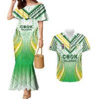Custom Cook Islands Rugby Couples Matching Mermaid Dress and Hawaiian Shirt Unique Style White Version - Polynesian Pride