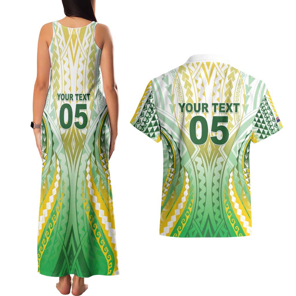 Custom Cook Islands Rugby Couples Matching Tank Maxi Dress and Hawaiian Shirt Unique Style White Version - Polynesian Pride