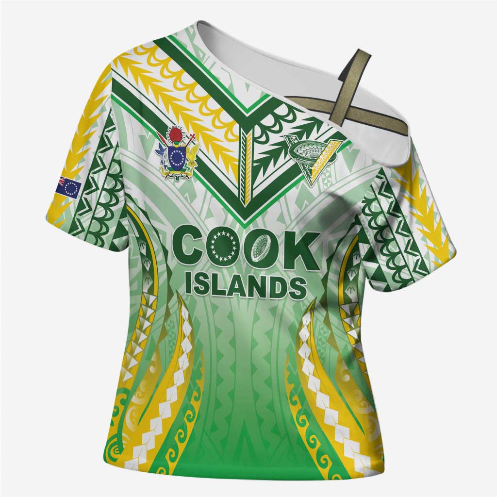 Custom Cook Islands Rugby Cross Shoulder Shirt Unique Style White Version - Polynesian Pride