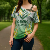 Custom Cook Islands Rugby Cross Shoulder Shirt Unique Style White Version - Polynesian Pride