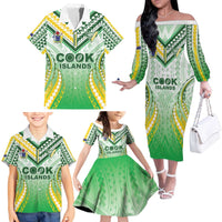Custom Cook Islands Rugby Family Matching Off The Shoulder Long Sleeve Dress and Hawaiian Shirt Unique Style White Version - Polynesian Pride