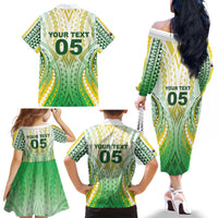 Custom Cook Islands Rugby Family Matching Off The Shoulder Long Sleeve Dress and Hawaiian Shirt Unique Style White Version - Polynesian Pride