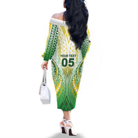 Custom Cook Islands Rugby Family Matching Off The Shoulder Long Sleeve Dress and Hawaiian Shirt Unique Style White Version - Polynesian Pride