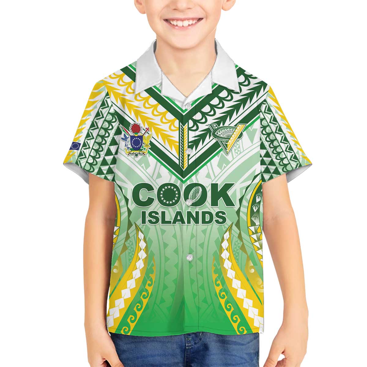 Custom Cook Islands Rugby Family Matching Off The Shoulder Long Sleeve Dress and Hawaiian Shirt Unique Style White Version - Polynesian Pride