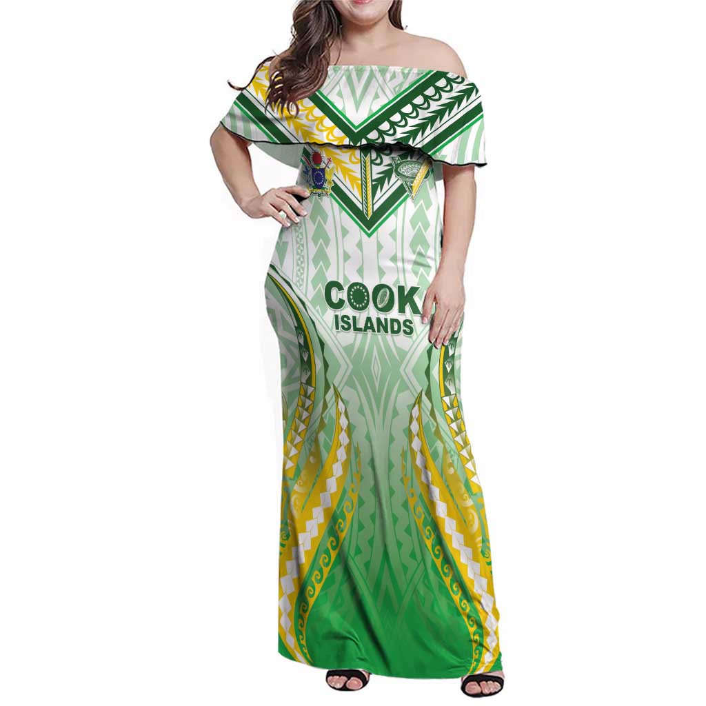 Custom Cook Islands Rugby Family Matching Off Shoulder Maxi Dress and Hawaiian Shirt Unique Style White Version - Polynesian Pride