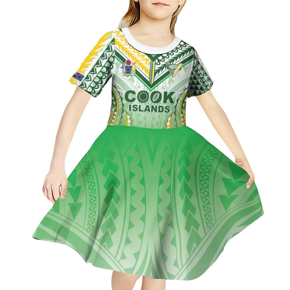 Custom Cook Islands Rugby Kid Short Sleeve Dress Unique Style White Version - Polynesian Pride
