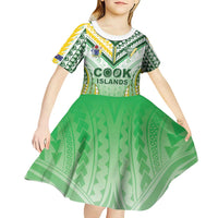 Custom Cook Islands Rugby Kid Short Sleeve Dress Unique Style White Version - Polynesian Pride