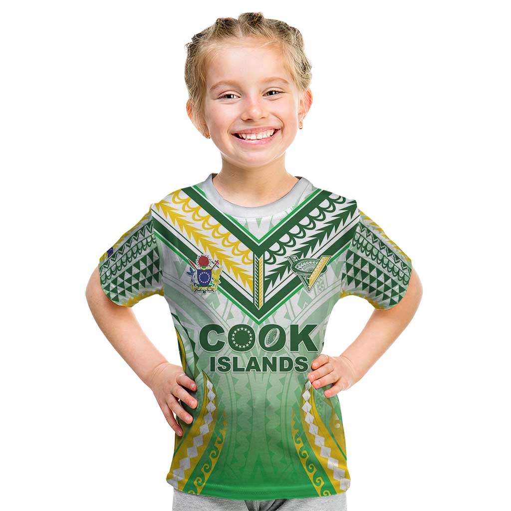 Custom Cook Islands Rugby Kid T Shirt Unique Style White Version - Polynesian Pride
