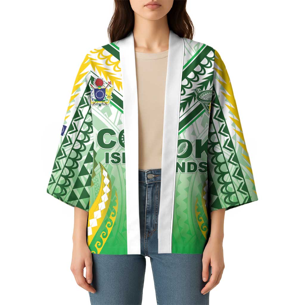 Custom Cook Islands Rugby Kimono Unique Style White Version - Polynesian Pride