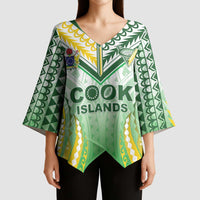 Custom Cook Islands Rugby Kimono Sleeve Blouse Unique Style White Version - Polynesian Pride