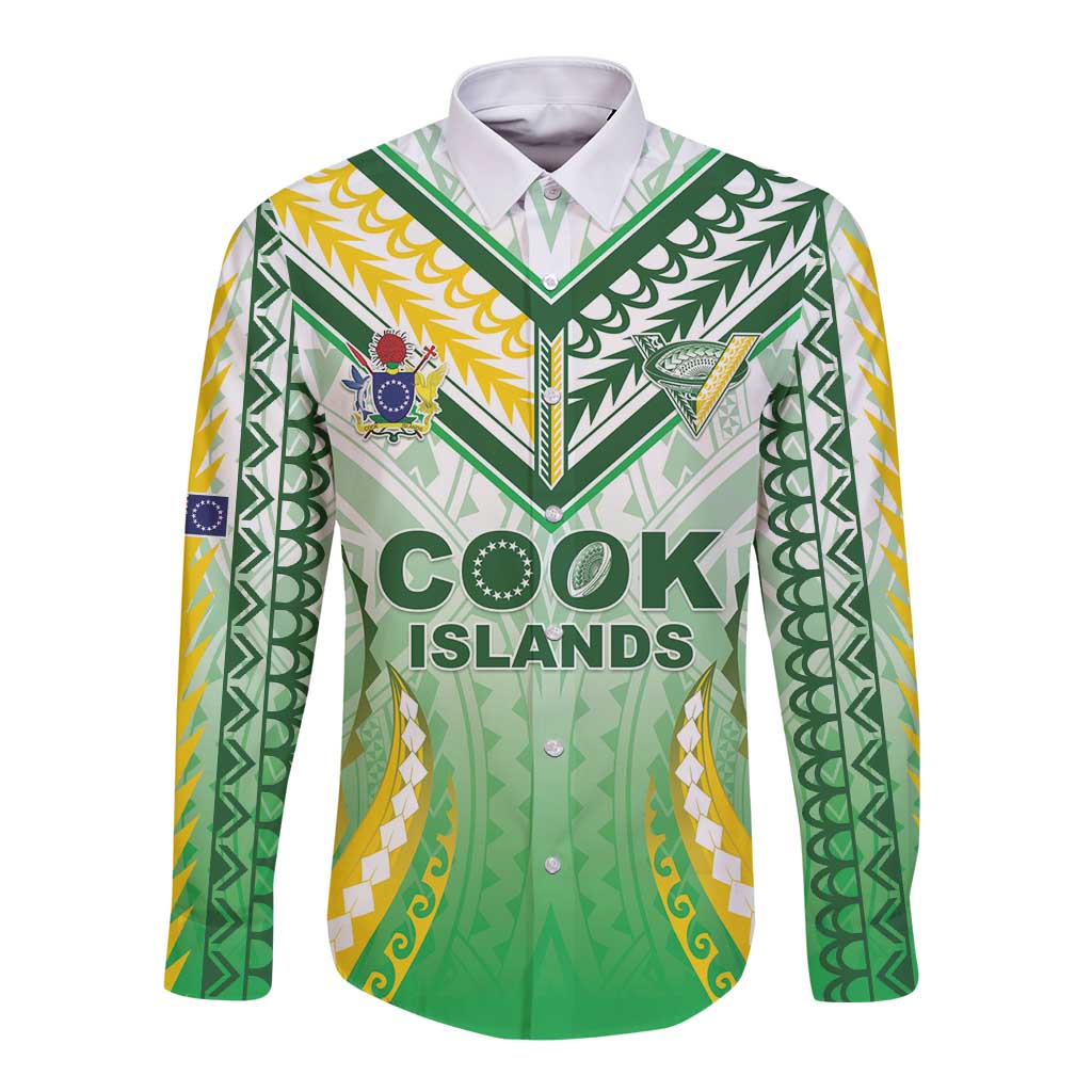 Custom Cook Islands Rugby Long Sleeve Button Shirt Unique Style White Version - Polynesian Pride