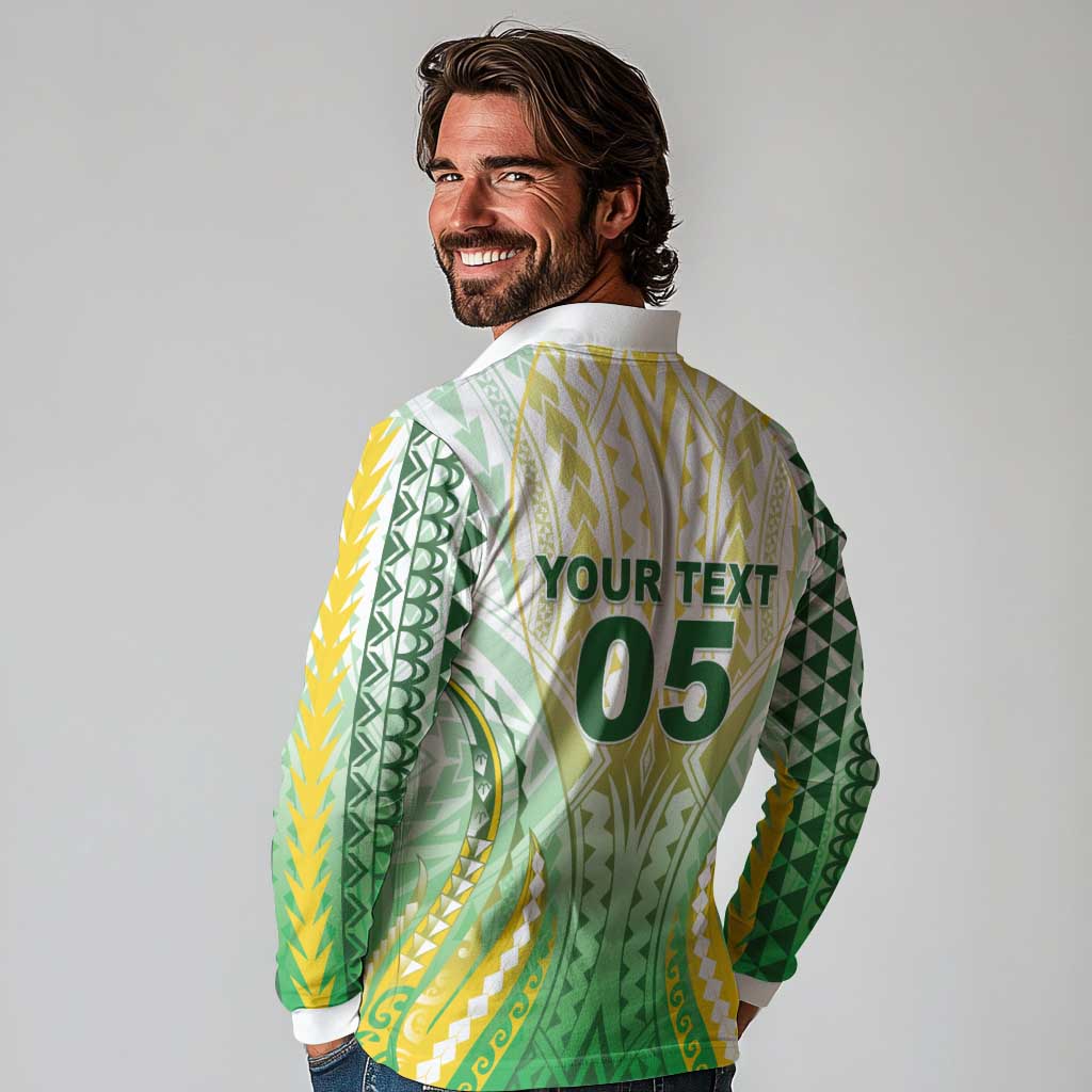 Custom Cook Islands Rugby Long Sleeve Polo Shirt Unique Style White Version - Polynesian Pride