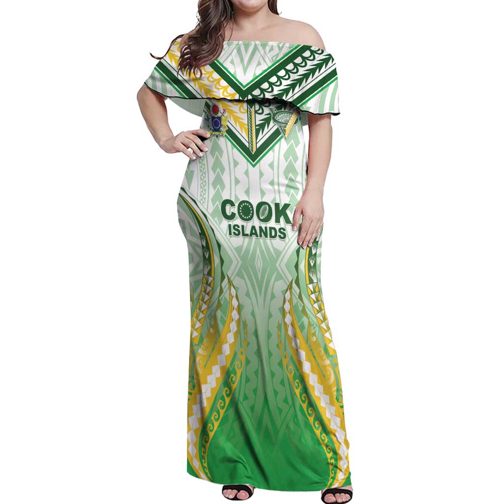 Custom Cook Islands Rugby Off Shoulder Maxi Dress Unique Style White Version - Polynesian Pride