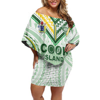 Custom Cook Islands Rugby Off Shoulder Short Dress Unique Style White Version - Polynesian Pride