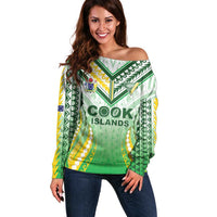 Custom Cook Islands Rugby Off Shoulder Sweater Unique Style White Version - Polynesian Pride