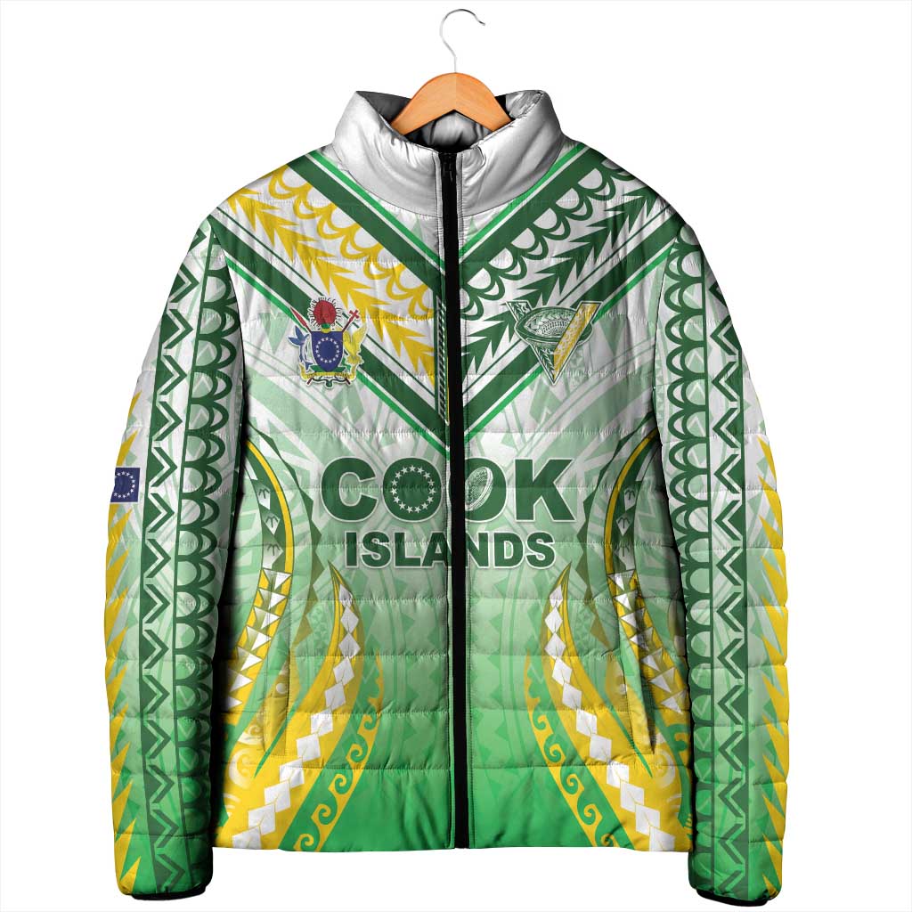 Custom Cook Islands Rugby Padded Jacket Unique Style White Version - Polynesian Pride