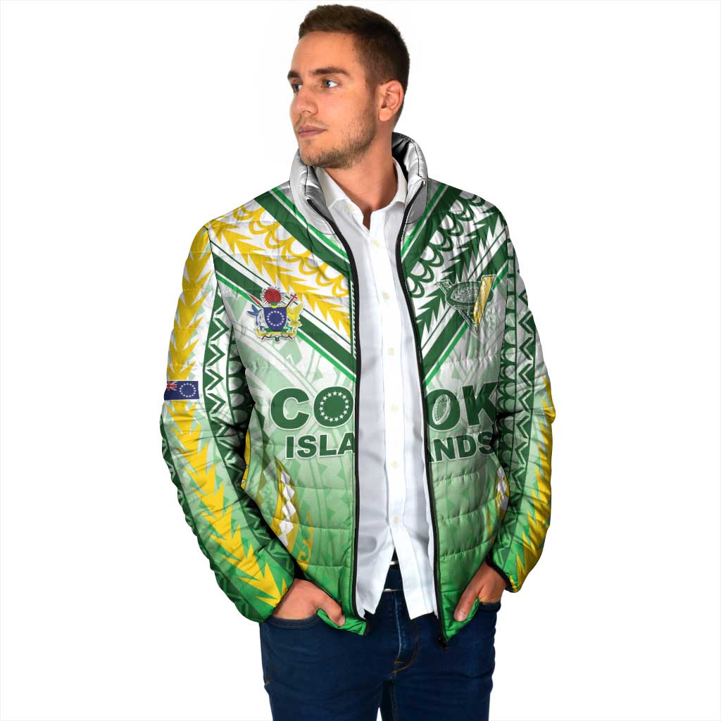 Custom Cook Islands Rugby Padded Jacket Unique Style White Version - Polynesian Pride