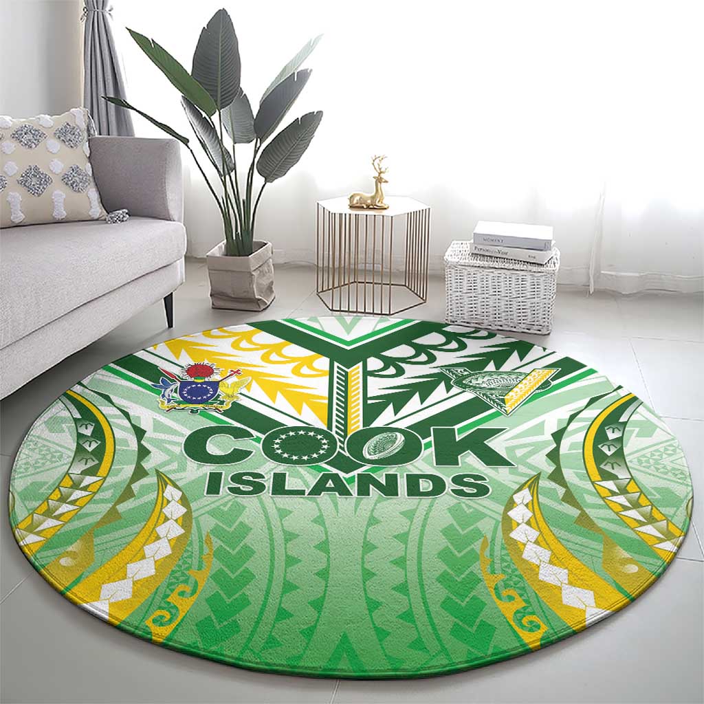 Cook Islands Rugby Round Carpet Unique Style White Version - Polynesian Pride