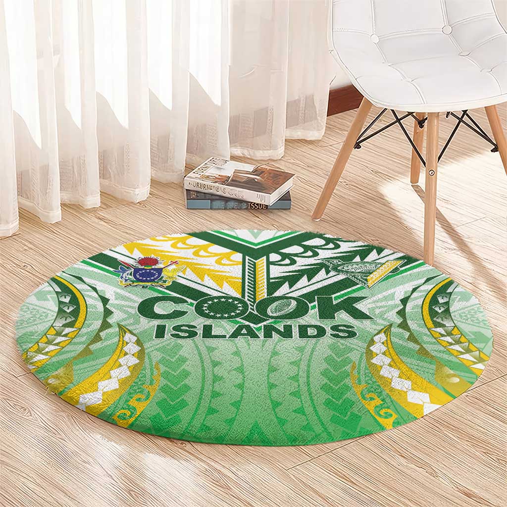 Cook Islands Rugby Round Carpet Unique Style White Version - Polynesian Pride