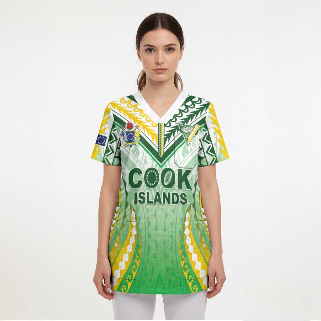 Custom Cook Islands Rugby Scrub Top Unique Style White Version - Polynesian Pride