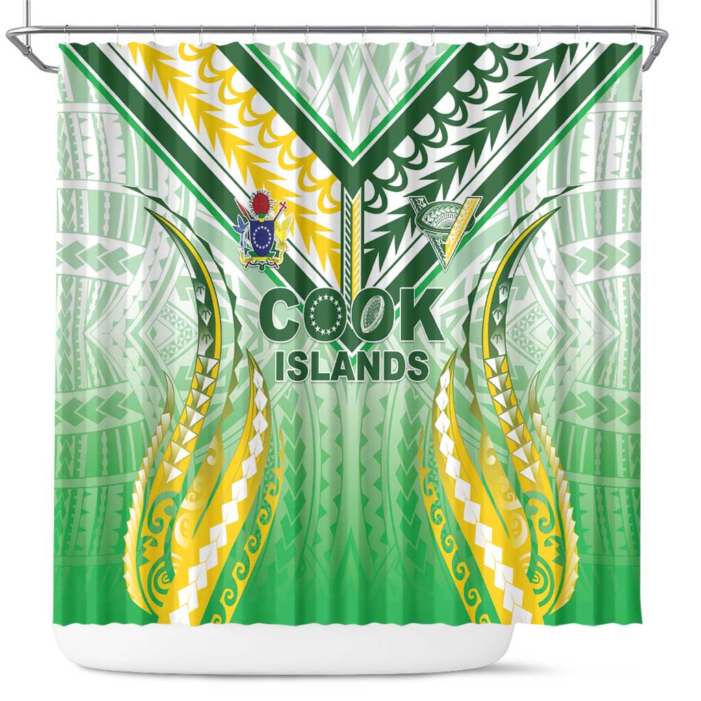 Cook Islands Rugby Shower Curtain Unique Style White Version - Polynesian Pride