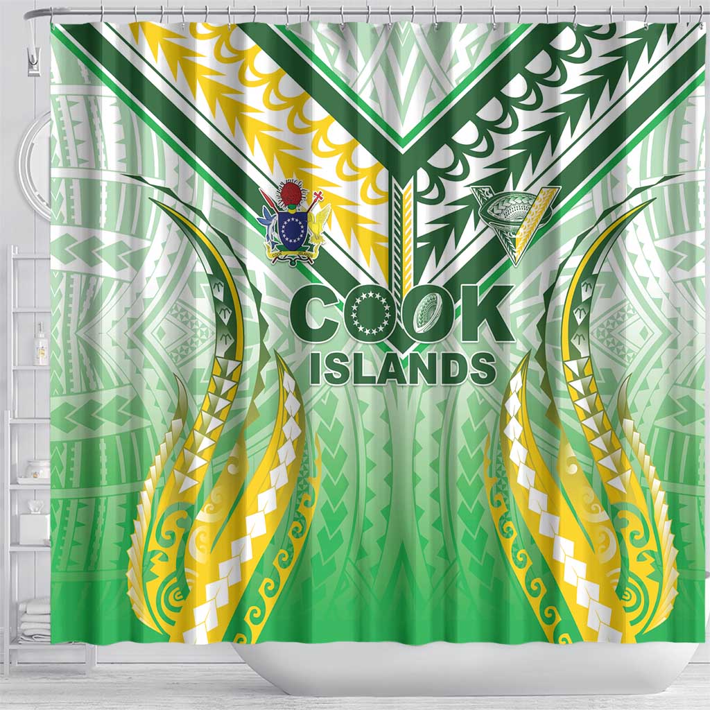 Cook Islands Rugby Shower Curtain Unique Style White Version - Polynesian Pride