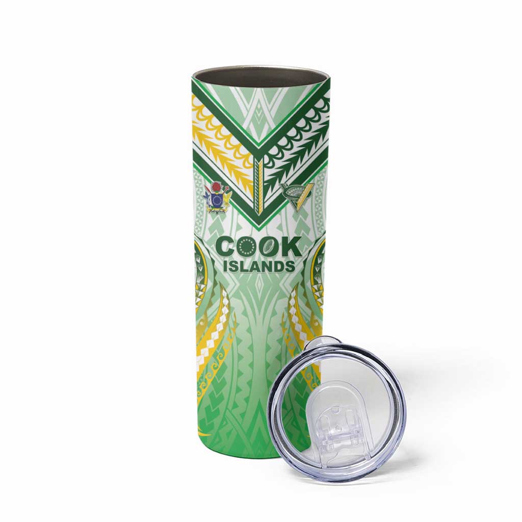 Custom Cook Islands Rugby Skinny Tumbler Unique Style White Version - Polynesian Pride