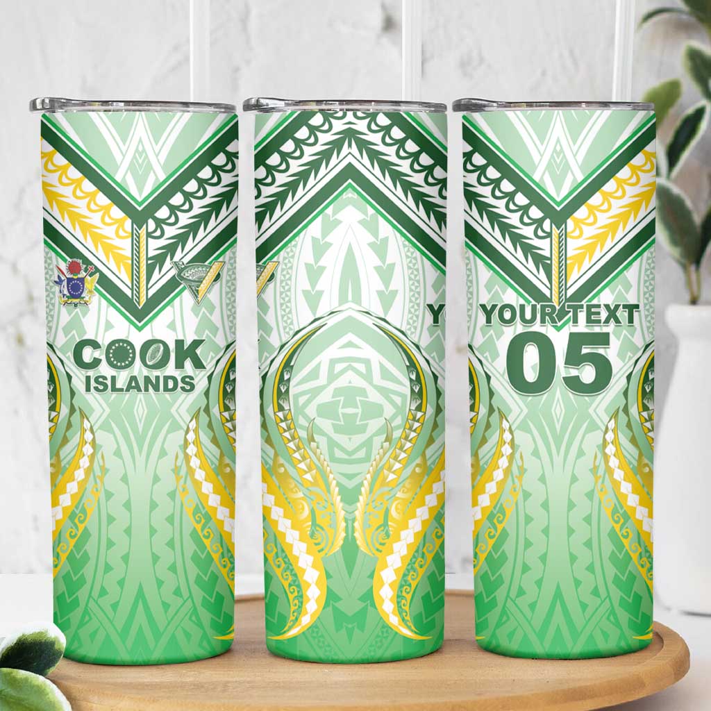 Custom Cook Islands Rugby Skinny Tumbler Unique Style White Version - Polynesian Pride