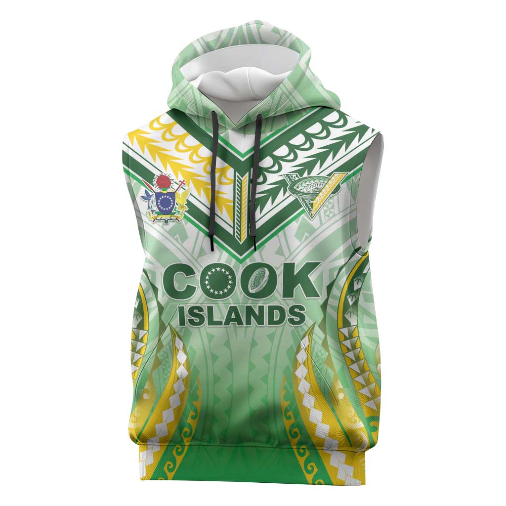 Custom Cook Islands Rugby Sleeveless Hoodie Unique Style White Version - Polynesian Pride