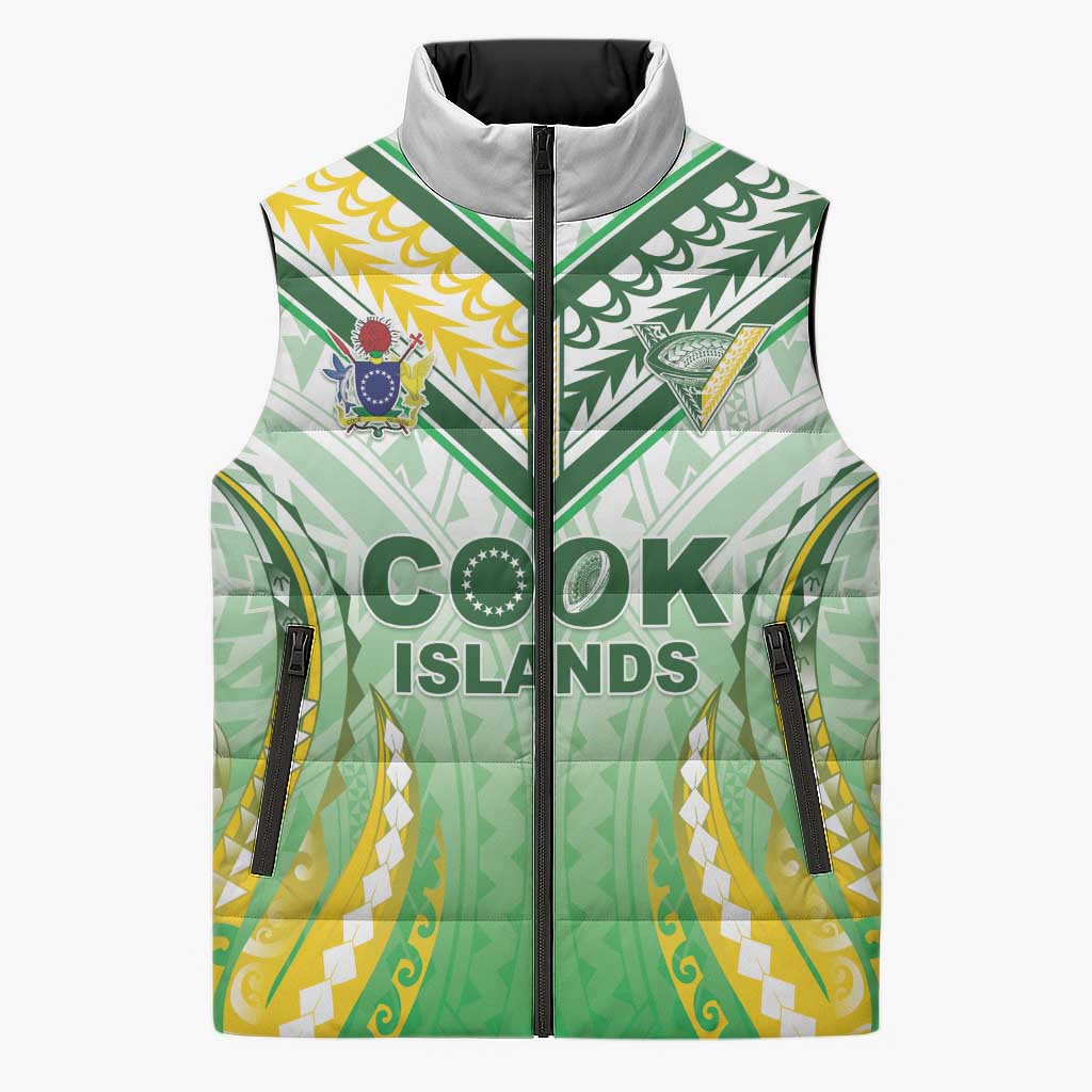 Custom Cook Islands Rugby Sleeveless Puffer Jacket Unique Style White Version - Polynesian Pride